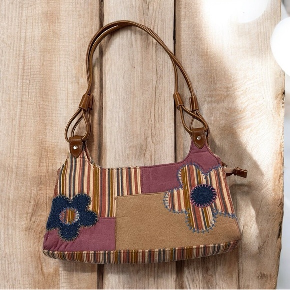 Y2K Style Patchwork Handbag with Flowers - Picture 1 of 7